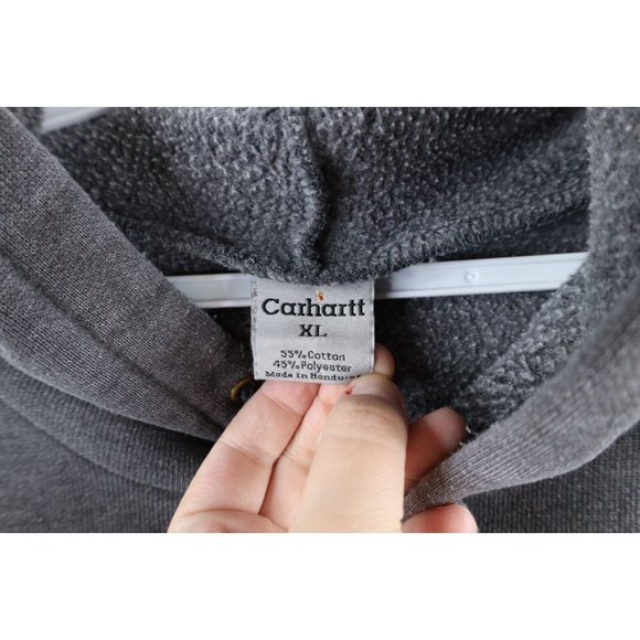 Vintage Carhartt Mens XL Distressed Spell Out Box Logo Hoodie Sweatshirt Gray - Picture 9 of 12